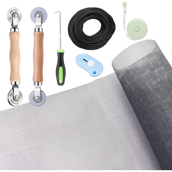 Windows Screen and Screen Door Repair Kit, 59" x 106" Charcoal Fiberglass Mesh with Rolling Tool/Hook/Ruler/Cutter/Spline - Window Screen & Sliding Screen Door Replacement for Windows