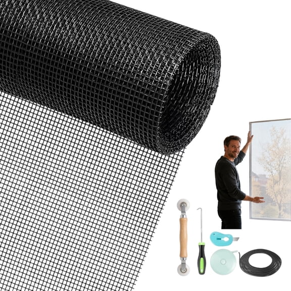 Windows Screen and Screen Door Repair Kit, Charcoal Fiberglass Mesh with Roller/Adhesive Strip/Hook Tool/Ruler/Utility Knife - Window Screen & Sliding Screen Door Replacement(White,78.7 X 47.2")