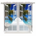 thumbnail image 1 of Windows Seascape Kitchen Window Curtains, Swag Curtains Valance for Bedroom Living Room Bathroom, Summer Beach Coastal Palm Trees Rod Pocket Window Treatment Curtain Block Drapes 2 Panels 36"x36", 1 of 9