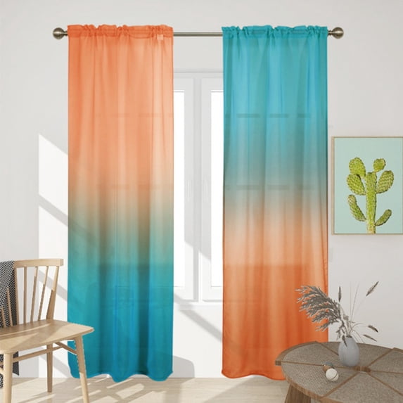 Windows Sheer Curtains - Semi Voile Gradient Rod Pocket Curtains for Bedroom and Living Room, Set of 2 Window Curtain Panels