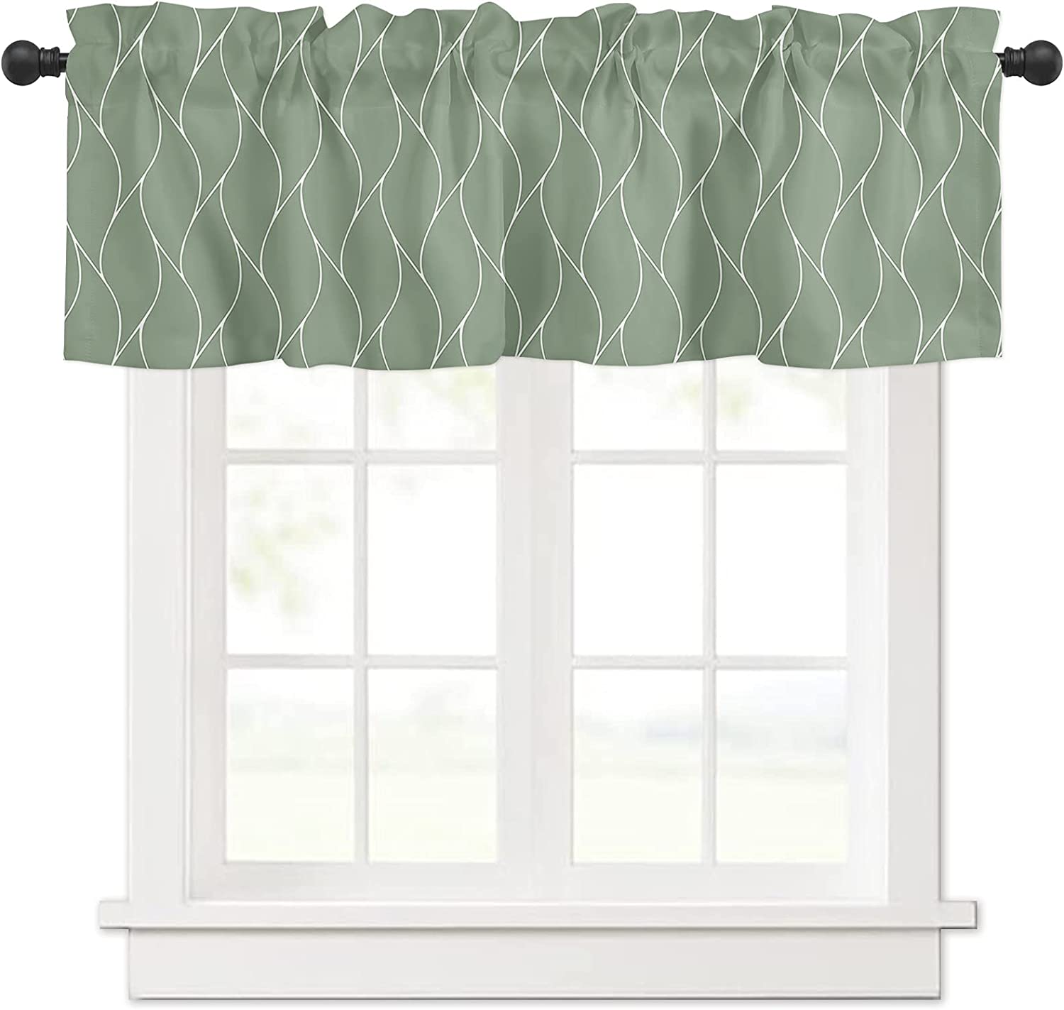 Windows Valances Curtain Abstract Sea Wave Lines Kitchen Valances Rod