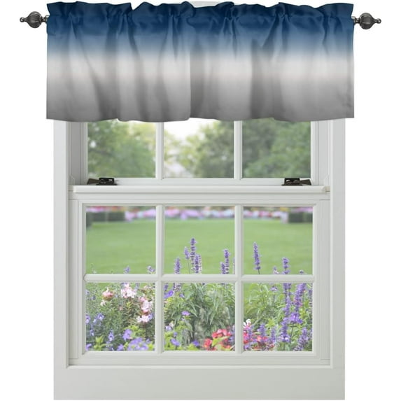 Windows Valances Curtain Blue and Grey Ombre Kitchen Valances Rod Pocket Gradient Gradual Color Modern Window Treatment Short Topper Curtains for Kitchen Bathroom Living Room 1 Panel,54 x 18 inch