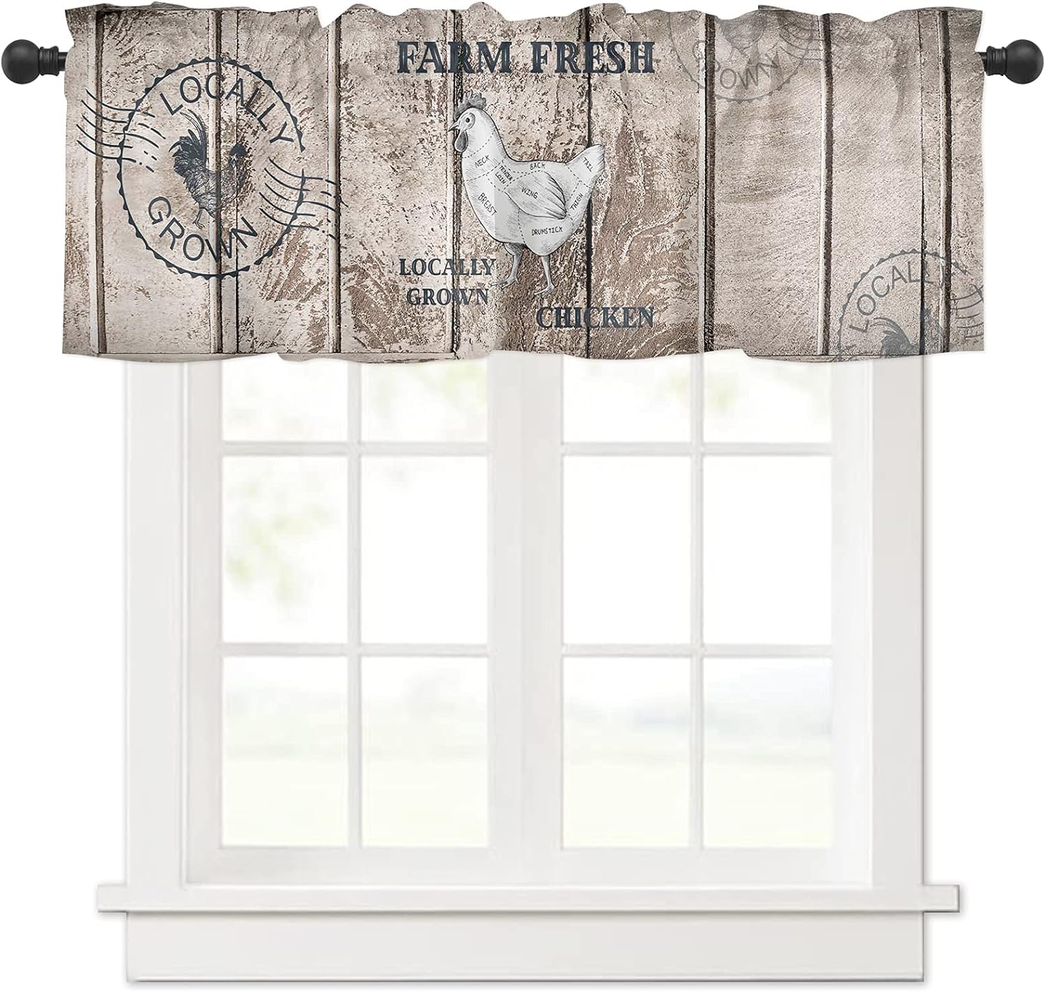 Windows Valances Curtain Farmhouse Rooster Chicken Kitchen Valances Rod