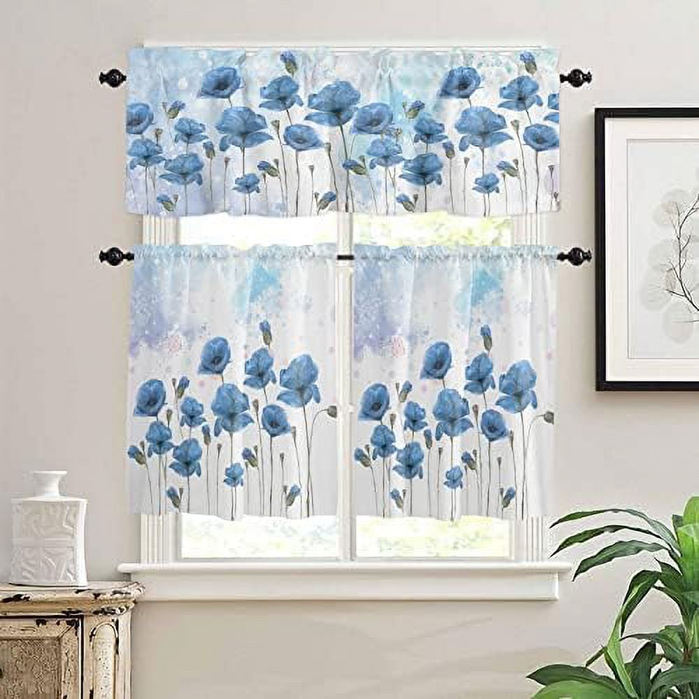 Windows Valances Curtain Red Poppy Flower Kitchen Valances Rod Pocket