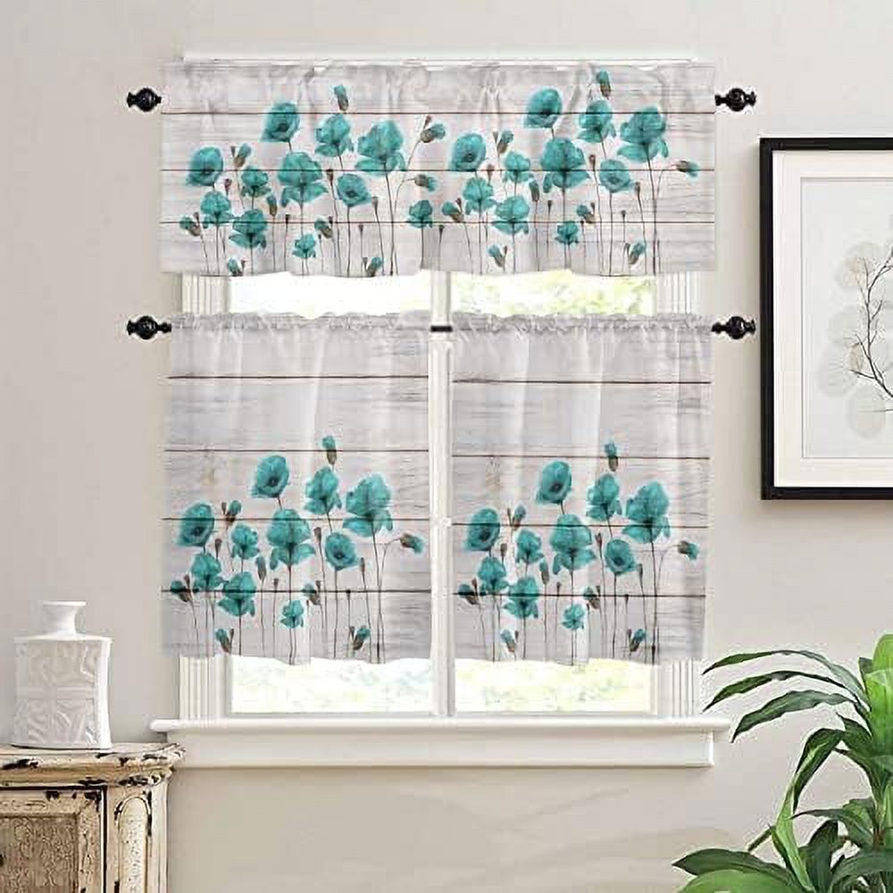 Windows Valances Curtain Red Poppy Flower Kitchen Valances Rod Pocket Watercolor Floral Spring