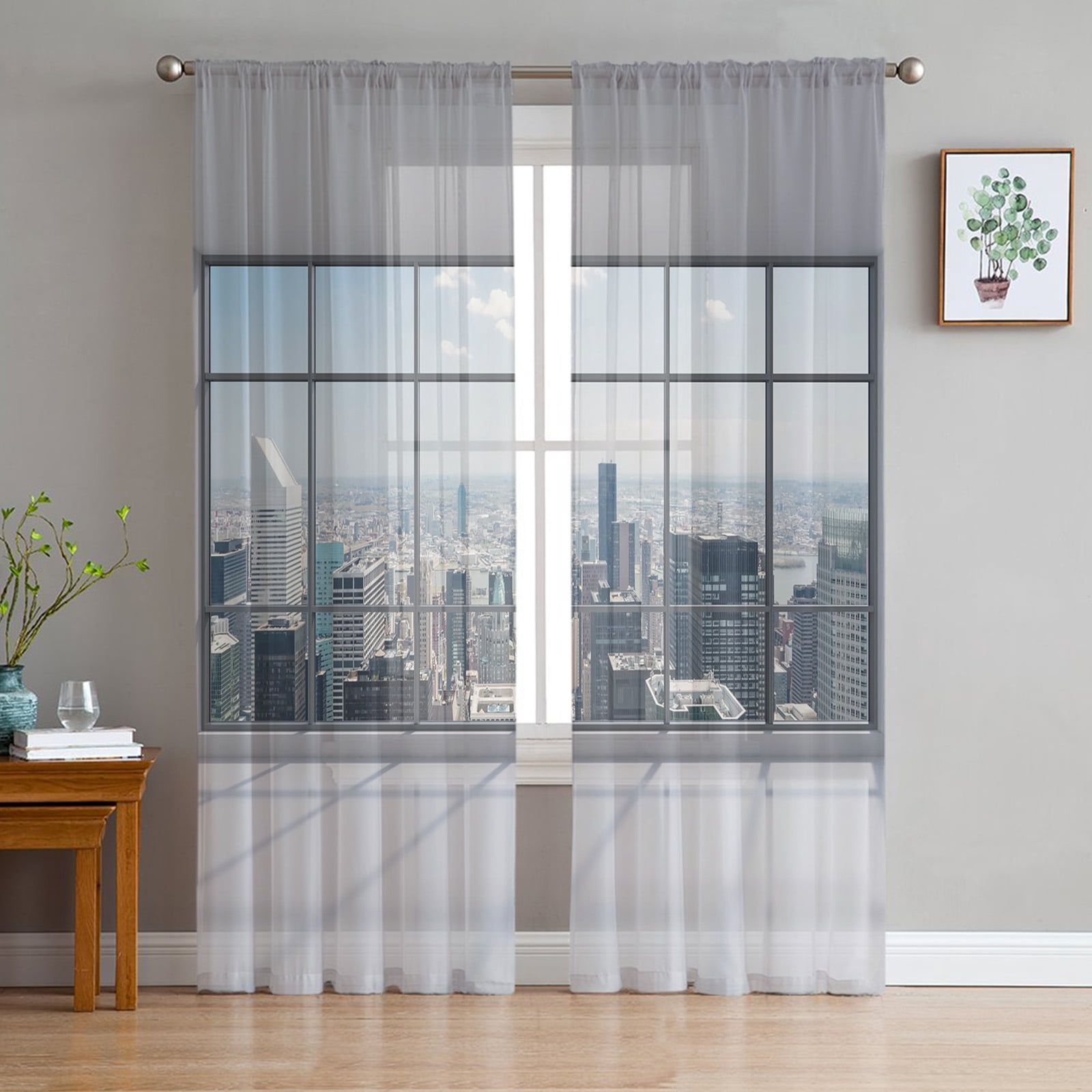 KOUFALL Silver Sparkle Sheer Curtains, 52x84 Inches - Light Grey Glitter Curtains For Living Room & Bedroom