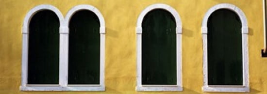 Windows in Yellow Wall Venice Italy Canvas Art - Panoramic Images (36 x 13)