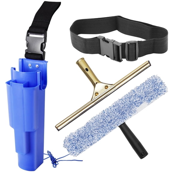 Windows101 Window Cleaning Side Bucket On a Belt Holster Holds 3 Squeegees and a Washer (Blue W/Tools)