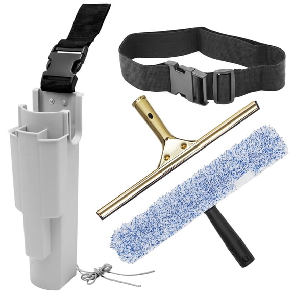 Windows101 Window Cleaning Side Bucket on a Belt Holster Holds 3 Squeegees and a Washer (Grey W/Tools)