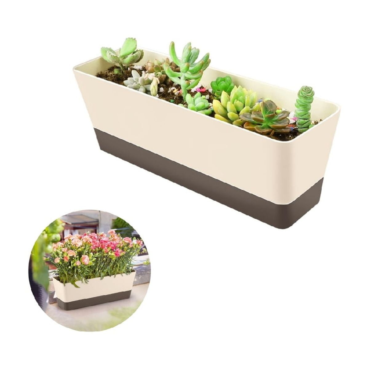 Windowsill Herb Planter Box,QZS Portable Herb Succulents Flowers Plastic Pot for Indoor,12x3.8x4.6In Plastic Vegetable Planter for Porch