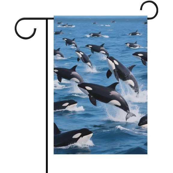 Windproof 12x18 inch Decorative Garden Flags Killer Whales Orcas Ocean Sea Animals Quick Dry Parade Flag for Outdoor Patio