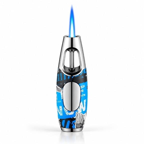 Windproof Blue Flame Torch Lighter, Metal Refillable Lighter with Adjustable Flame for Cigar, Camping, BBQ, Candle and Kitchen Use, Portable Gift for Men, Butane Gas Not Included
