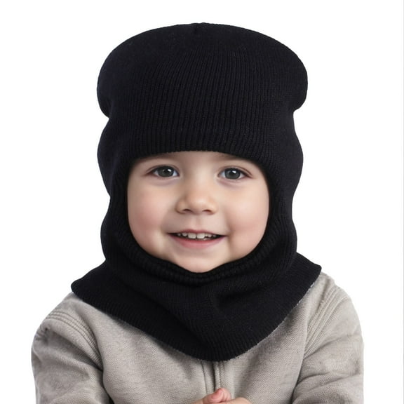 Windproof Bomber Hats Baby Winter Hat Scarf Set Toddler Beanie Hats Girl Boy With Neck Warmer Beanie For Kids Knit Warm For Cold Weather,Black Kid Knit Hat