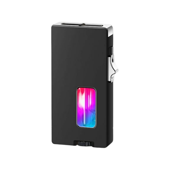 Windproof Butane Lighter with 7-Hole Wide Flame, Refillable Alloy Body, Transparent Fuel Window, Adjustable Output, Safety Lock