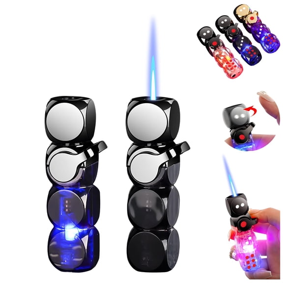 Windproof Butane Lighter with Dice Spinner and LED, Refillable Jet Flame Lighter, Colors