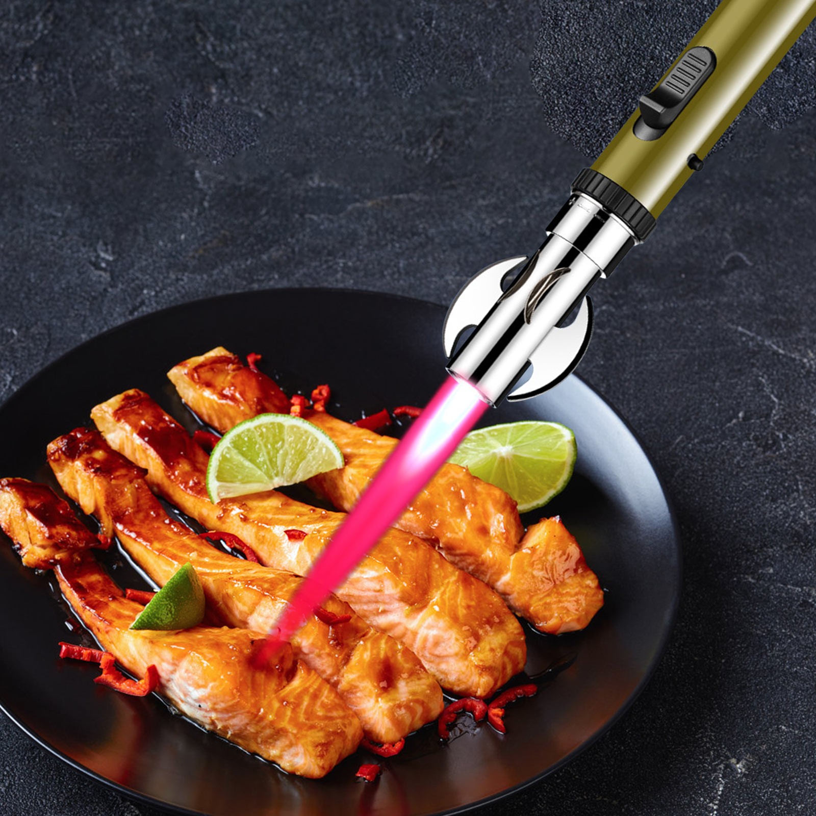 Windproof Butane Torch Lighter with Adjustable Flame, High Temp 1300°C