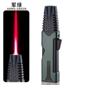 Windproof Butane Torch Lighter for Kitchen and Outdoor Cooking, Adjustable Flame, Flexible Neck, Refillable Metal Lighter with Visible Butane Window Green