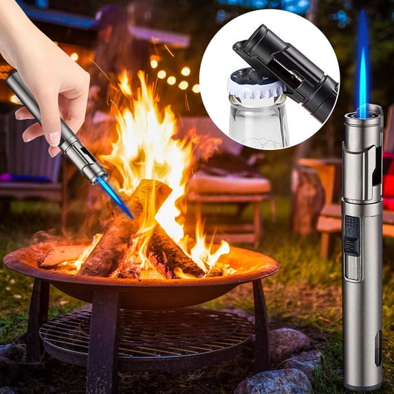 Windproof Butane Torch Lighter Refillable Pen Lighter with Safety Lock for Candle BBQ Camping Kitchen