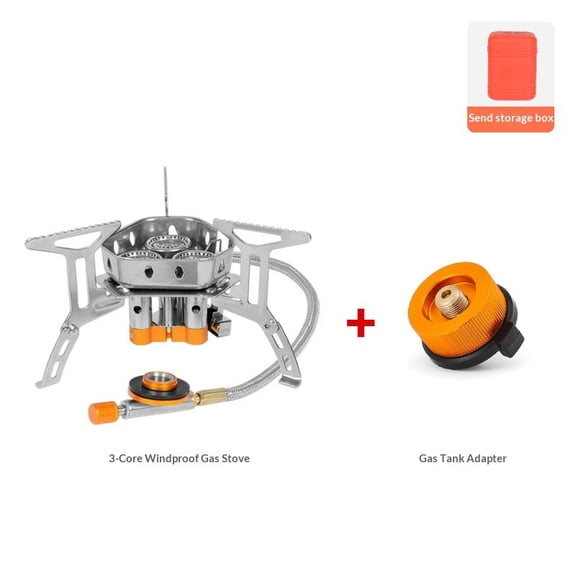 Windproof Camping Gas Stove, Small Camping Stove with Piezo Ignition, Butane Adapter for Outdoor Cooking, Picnic, Camping and Hiking