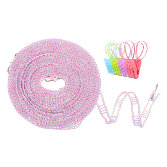 Windproof Clothesline, 8M 26ft Plastic Non-Slip Clothes Drying Rope with 12 Clips, Portable Washing Line, Purple