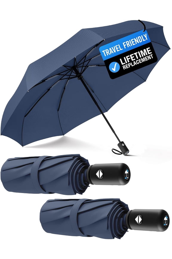 Windproof Compact Umbrellas for Rain - Strong Reinforced Fiberglass Rib Design & Auto Open & Close - Portable Folding Travel Umbrella - Lightweight & Packable for Women & Men, Easy Collapse