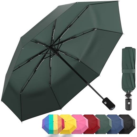 Windproof Compact Umbrellas for Rain - Strong Reinforced Fiberglass Rib Design & Auto Open & Close - Portable Folding Travel Umbrella - Lightweight & Packable for Women & Men, Easy Collapse