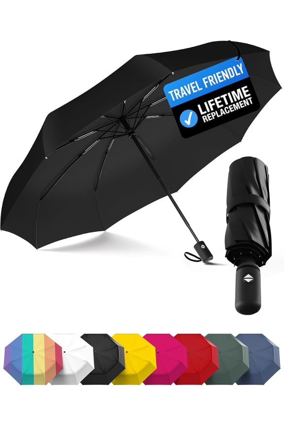 Windproof Compact Umbrellas for Rain - Strong Reinforced Fiberglass Rib Design & Auto Open & Close - Portable Folding Travel Umbrella - Lightweight & Packable for Women & Men, Easy Collapse