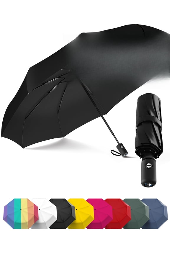 Windproof Compact Umbrellas for Rain - Strong Reinforced Fiberglass Rib Design & Auto Open & Close - Portable Folding Travel Umbrella - Lightweight & Packable for Women & Men, Easy Collapse
