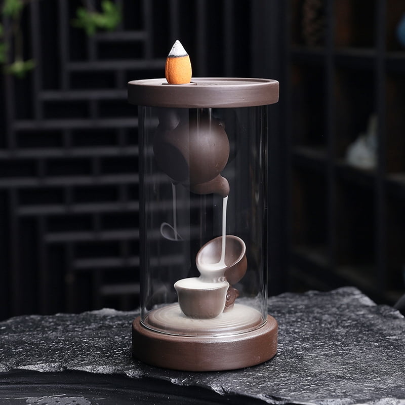 Windproof Cover Backflow Incense Burner Indoor Smoke Waterfall Incense Holder Creative Teapot Incense Burner Home Tea Room Aromatherapy Ornament