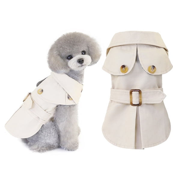 Windproof Dog Trench Coat Army Khaki Belted Pet Jacket for Small Dogs Autumn Winter Dog Clothes Warm Fashion Western Outerwear for Puppy Chihuahua Yorkie Small Breed Cold Weather Apparel