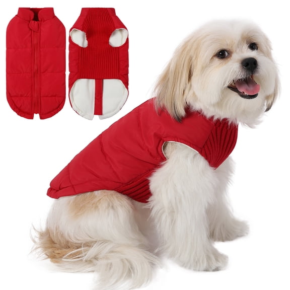 Windproof Dog Winter Coat Soft Dog Jacket Warm Dog Vest Cold Weather Pet Apparel for Small Medium Dogs,Wine Red,S