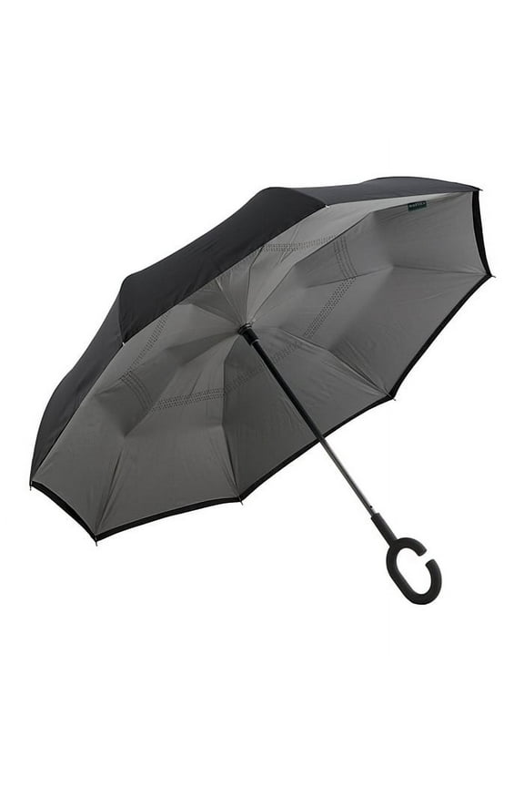Windproof Double Layer Folding Inverted Umbrella, Self Stand Upside-Down Car Reverse Umbrella with C- Handle 2pk S12(Gray)