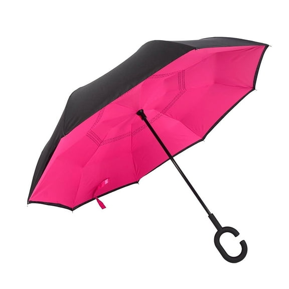 Windproof Double Layer Folding Inverted Umbrella, Self Stand Upside-Down Car Reverse Umbrella with C- Handle 3pk S3