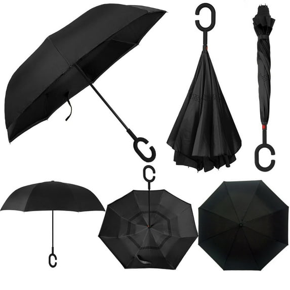Windproof Double Layer Folding Inverted Umbrella, Self Stand Upside-Down Rain Protection Car Reverse Umbrellas with C-Shaped Handle S13
