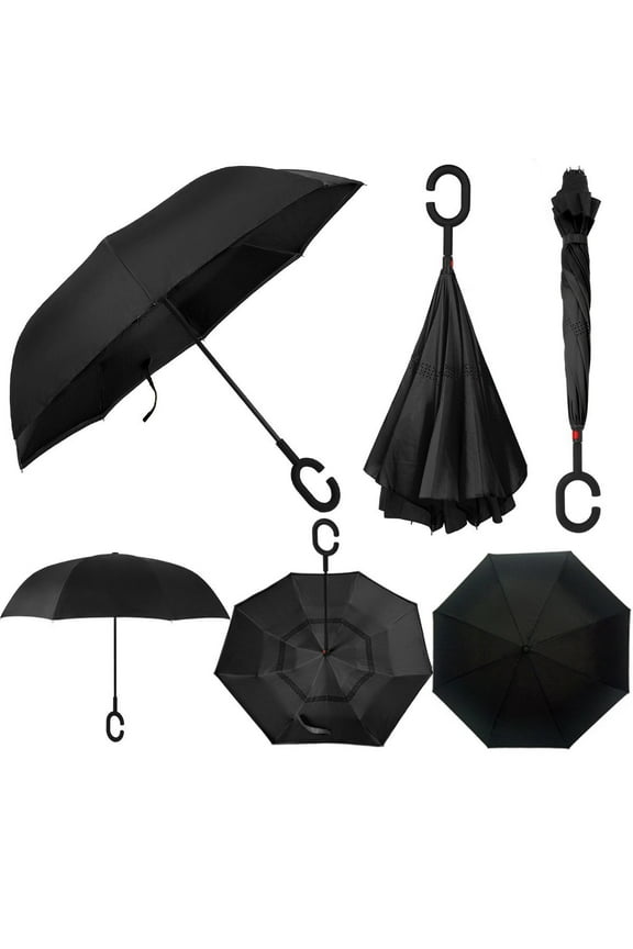 Windproof Double Layer Folding Inverted Umbrella, Self Stand Upside-Down Rain Protection Car Reverse Umbrellas with C-Shaped Handle S13