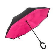 Mountian Snow Folding Inverted Rain Umbrellas with C Shaped Handle, Yellow