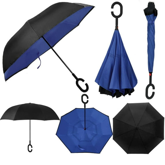 Windproof Double Layer Folding Inverted Umbrella, Self Stand Upside-Down Rain Protection Car Reverse Umbrellas with C-Shaped Handle S6