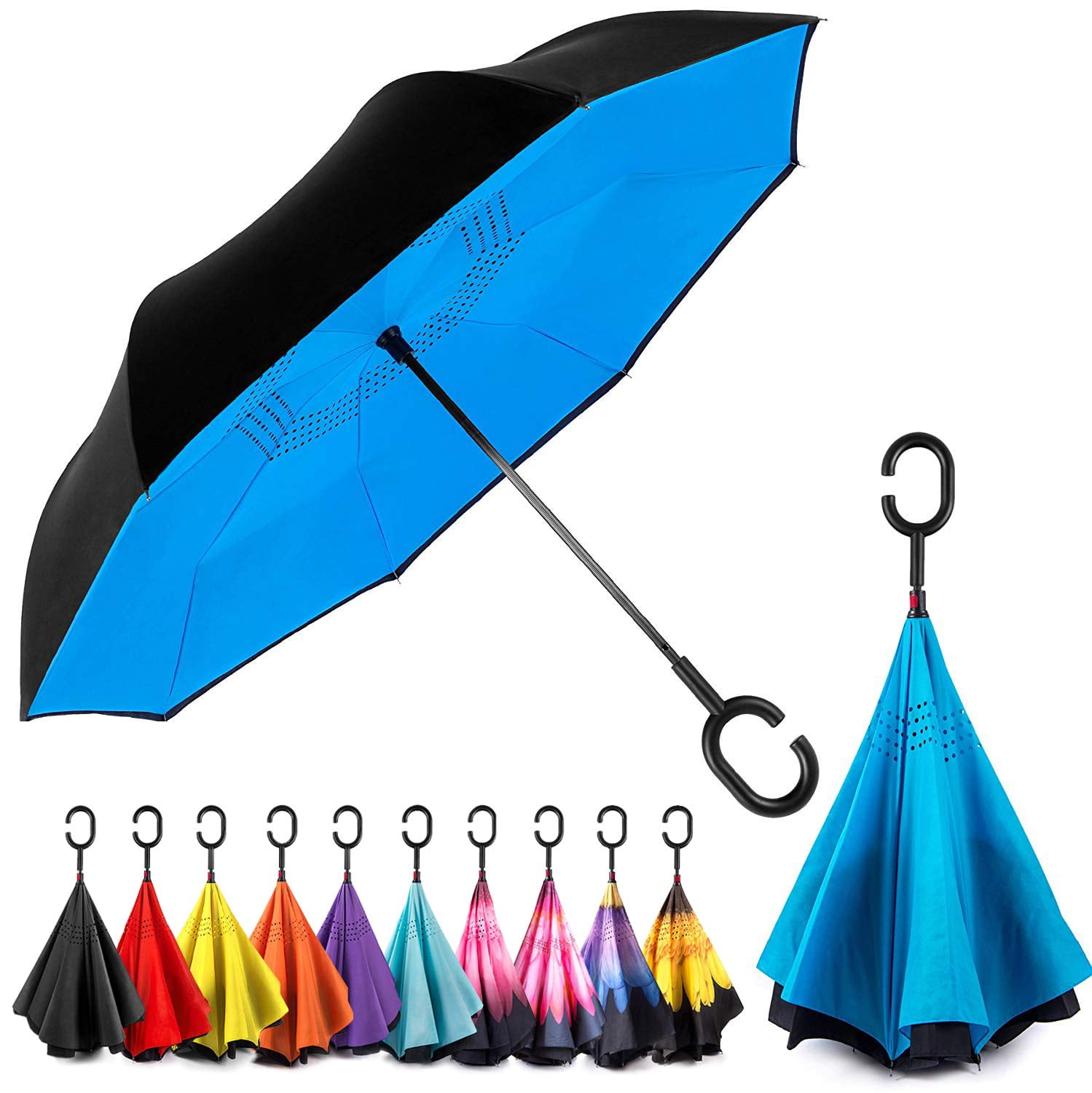 Windproof Double Layer Inverted Umbrella, Self-Stand Rain