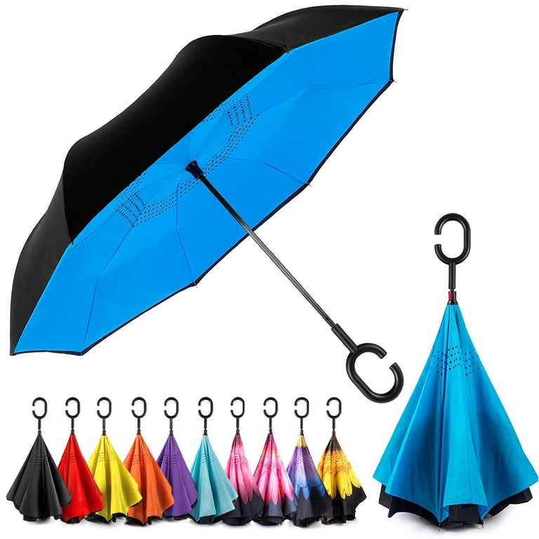 Windproof Double Layer Inverted Umbrella, Self-Stand Rain