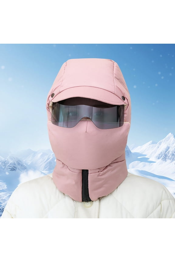 Windproof Face Mask, Gaqring Full Coverage Thermal Riding Mask with Glasses, Winter Windproof Hat for Skiing Biking Outdoor Protection, Pink