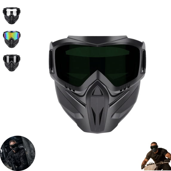 Windproof Face Mask with Goggles Integrated Cycling Face Shield Adjustable Detachable Strap Anti Fog Lens for Bike Riding Skiing Off Road Outdoor Sports Protection