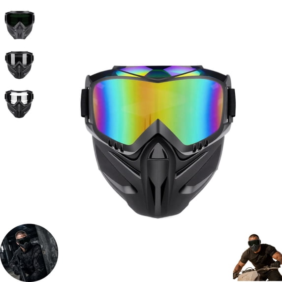 Windproof Face Mask with Goggles Integrated Cycling Face Shield Adjustable Detachable Strap Anti Fog Lens for Bike Riding Skiing Off Road Outdoor Sports Protection