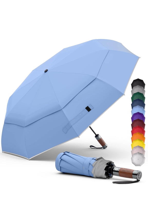 Windproof Folding Travel Umbrella Compact and Strong Automatic Open Close Vented Double Canopy