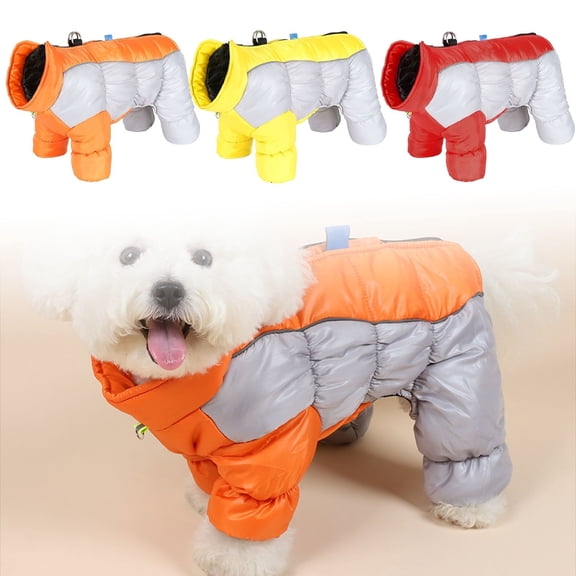 Windproof Full Body Dog Coat Warm Reflective Winter Coat for Small Dogs with D-Ring leash Waterproof Turtleneck Dog Jacket Four-Leg Windproof Puffer Jackets Snowsuit for Small Dog(Yellow)