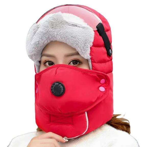 Windproof Full Cover Outdoor Riding Mask with Glasses,Winter Ear & Face Protection Hat for Cold Weather Skiing Outdoor