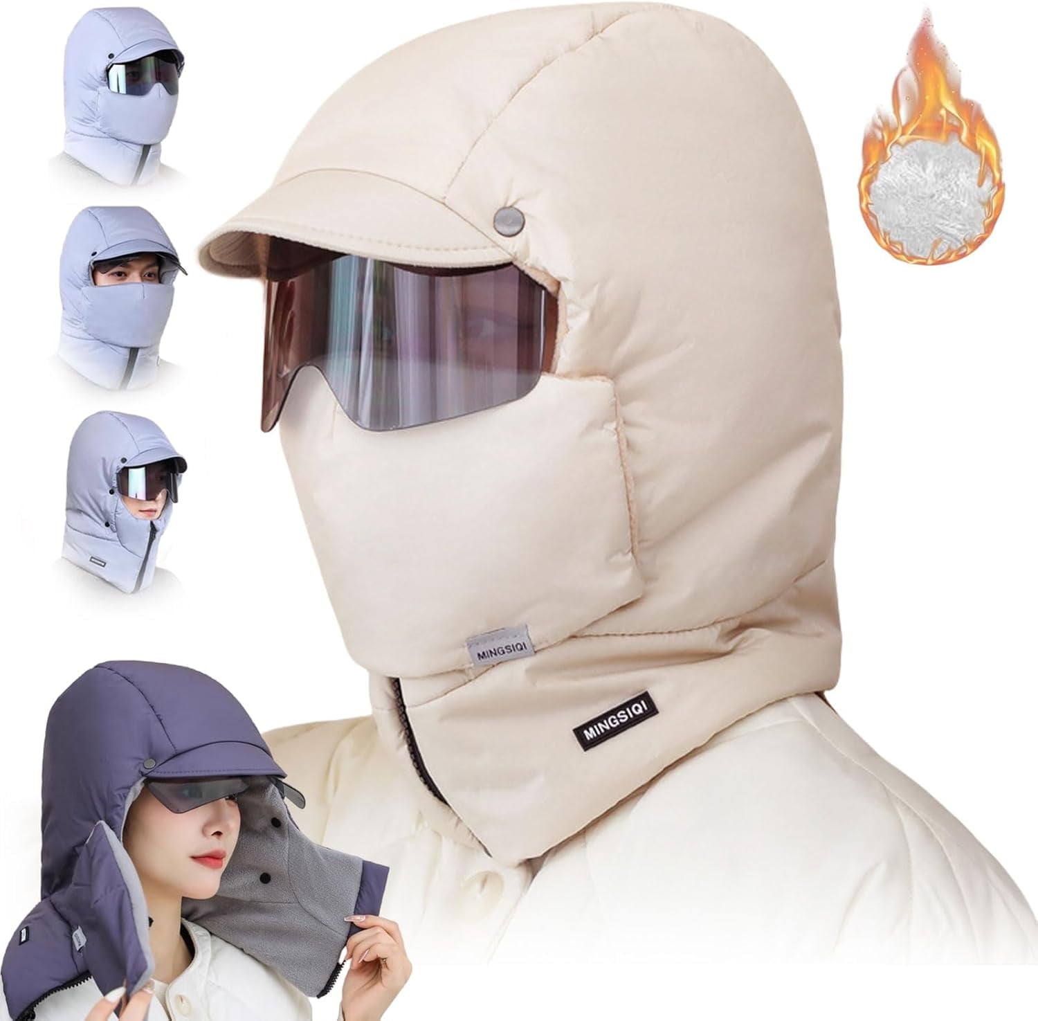 Windproof Full Cover Outdoor Riding Mask with Glasses, Winter Windproof Thermal Ski Mask, Unisex