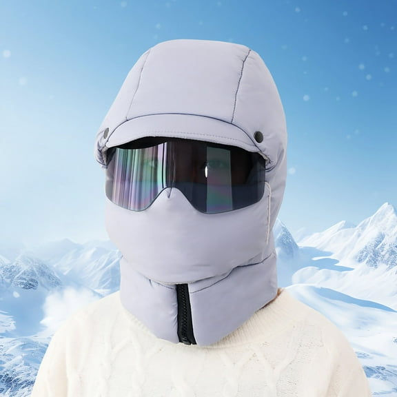 Windproof Full Face Mask with Eyewear Outdoor Riding Balaclava Winter Thermal Face Cover Neck Warmer for Cycling Skiing Running Cold Weather Protection