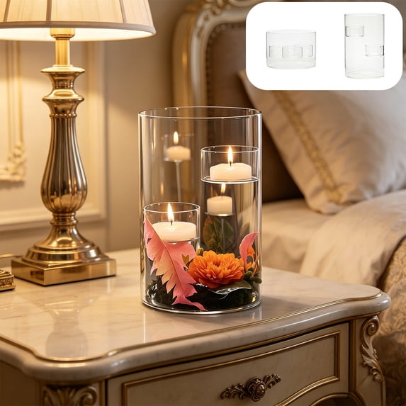 Windproof Glass Table Candlestick Decorative Ornament Handmade Candle Holder for Home Office Dinner Party Table Decor 5.91x4.72x4.72 Inches(White)