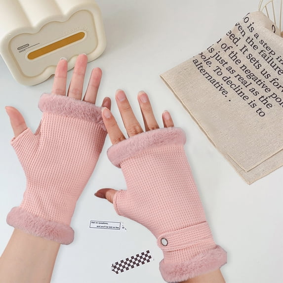 Windproof Gloves Winter Half Finger Gloves Plush Fabric Soft Warm Korean Style Windproof Cold proof Velvet Anti slip 1 Pair Women Winter