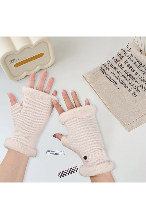 Windproof Gloves Winter Half Finger Gloves Plush Fabric Soft Warm Korean Style Windproof Cold proof Velvet Anti slip 1 Pair Women Winter